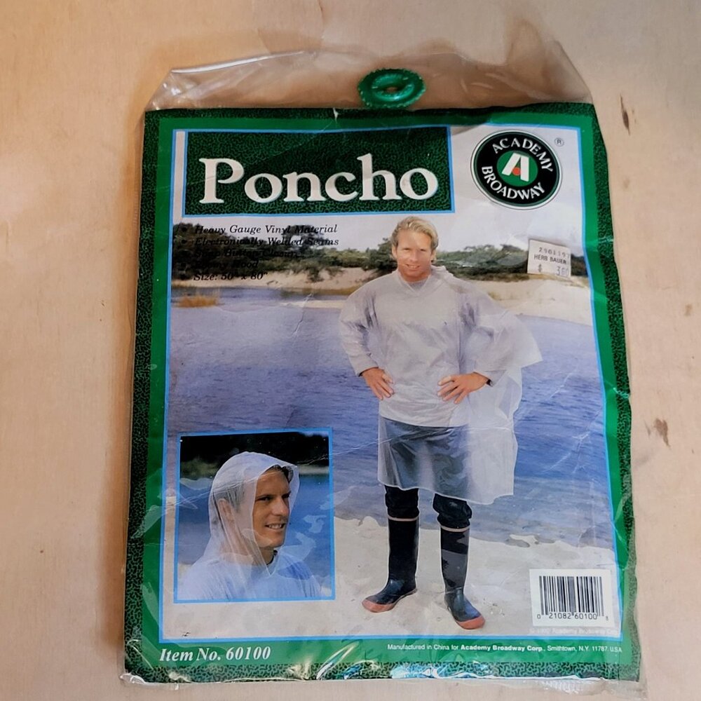 Vintage Rain Poncho Academy Broadway Hood Sealed Package New Unused 1992